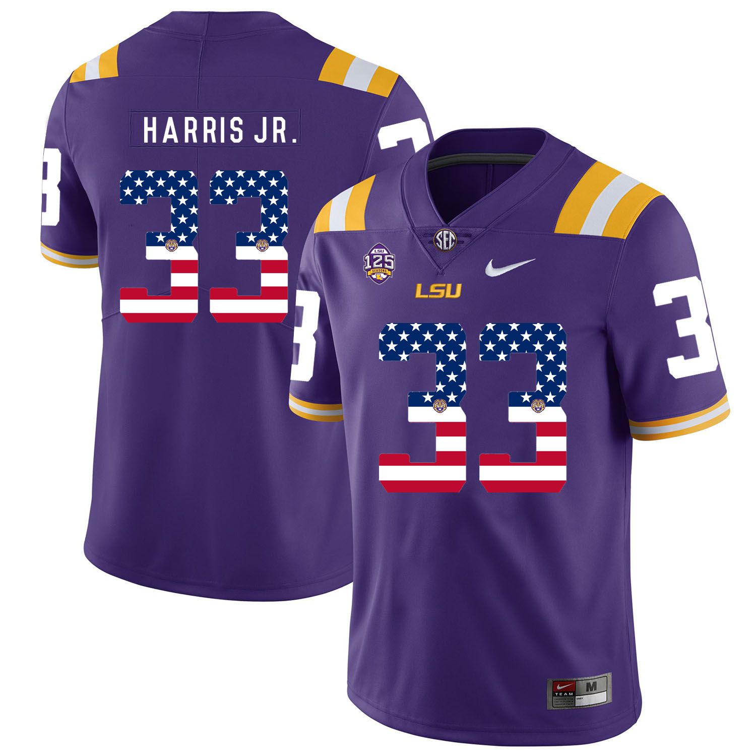 Men LSU Tigers #33 Harris jr Purple Flag Customized NCAA Jerseys